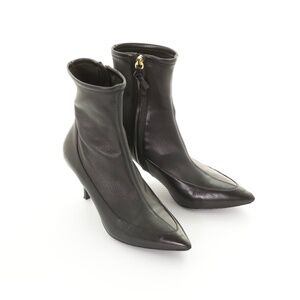 Diane Von Furstenberg Morgan Pointy Toe Booties Black Leather Sock Zip Women 8